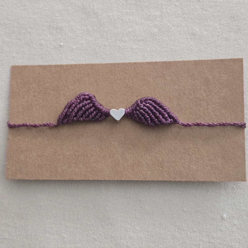 025 New Handmade Micro- Macrame Purple Heart Charm Bracelet